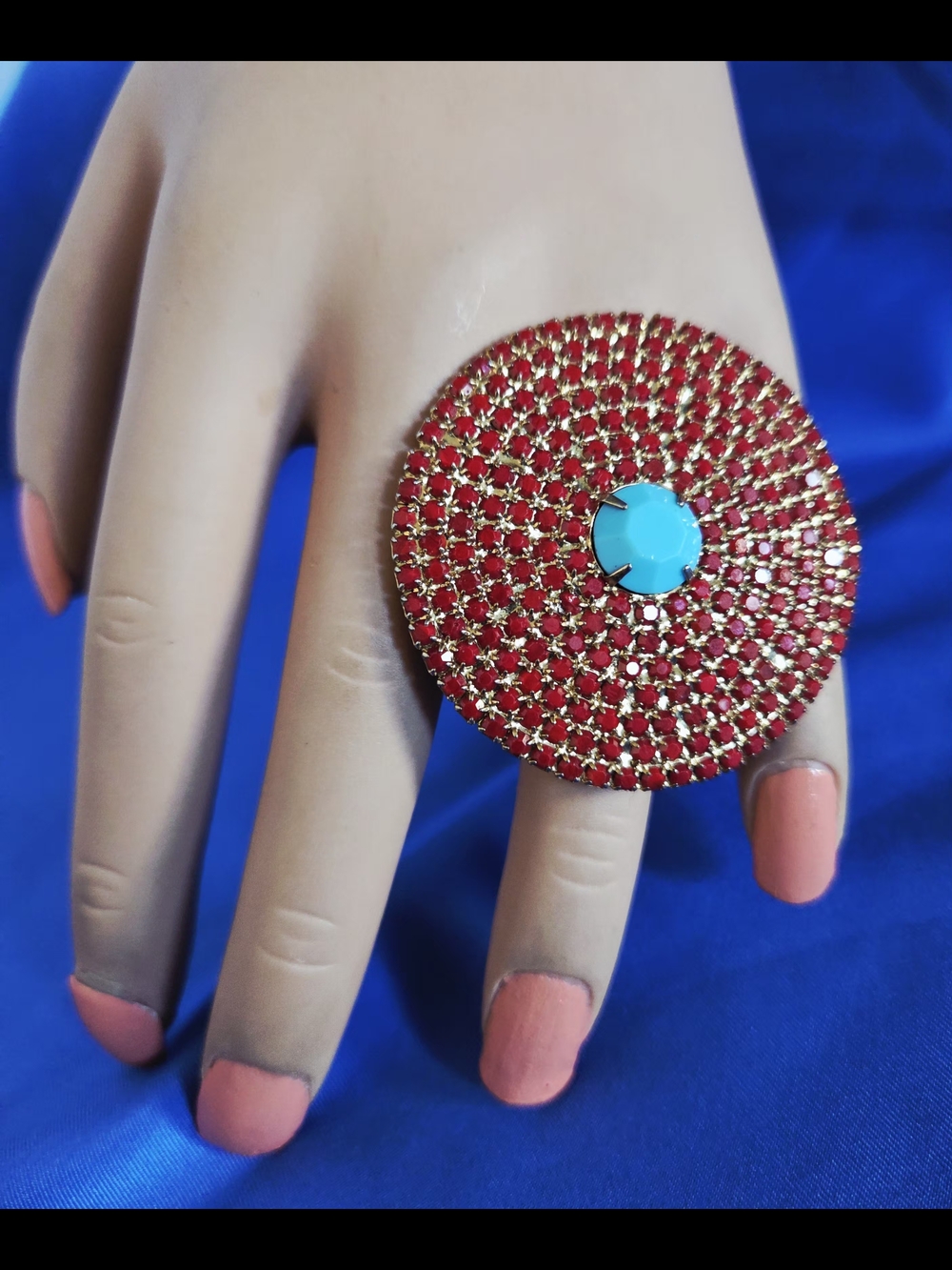 Bohemian Red JEWEL Teal Blue MANDALA Rhinestone BOHO RING ADJUSTABLE SIZE
5 Vint